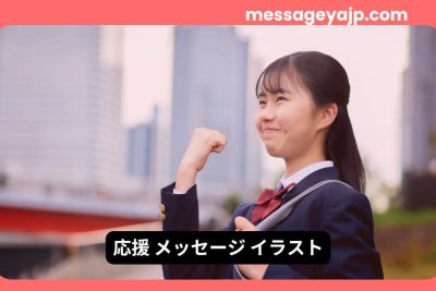 応援メッセージ イラスト風の元気な女子学生の写真